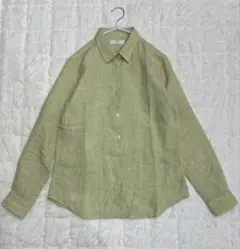 ユニクロ リネン 長袖 シャツ モスグリーン 美品