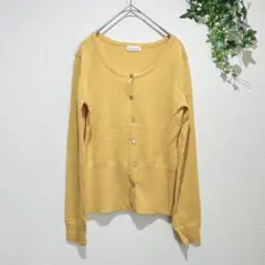 【アンナルナ】イエローカーディガン 長袖　ウール　Mサイズ　伸縮性あり　ボタン