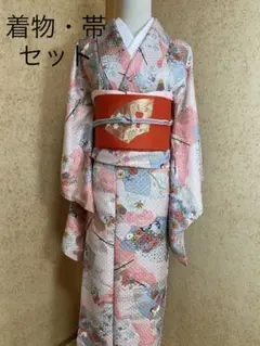 着物・帯セット 正絹 小紋 身丈159cm