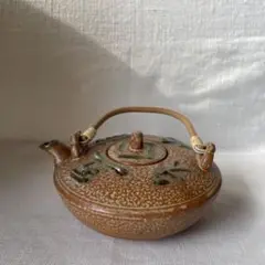 陶器製　茶器 急須 茶色 竹取っ手