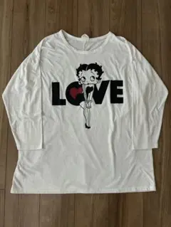 Betty Boop “LOVE” Tシャツ ホワイト七分袖　古着　カットソー