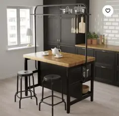 【引き取り限定】ikea VADHOLMA カウンターテーブル VADHOLMA ヴァドホルマ アイランドキッチン, ブラック/オーク