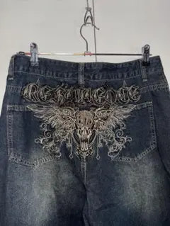 W33 L30/ baggy jeans/ 刺繍 ワイドデニムパンツ