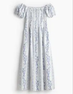 H&M エイチアンドエム　花柄　ロングワンピース　ホワイト　ボタニカル　リーフ