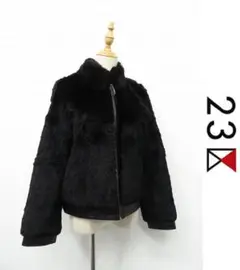 S126/ 23区 ファージャケット ラビットファー 牛革 38 黒