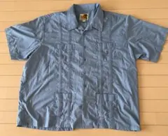 【3XL】GUAYABERA キューバシャツ 開襟 オープンカラー 半袖 水色