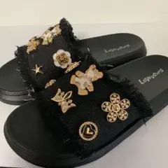 LoveBens 黒デニム風コンフォートサンダル　Mサイズ