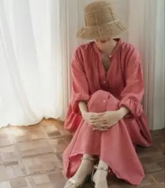 未使用　アーバンリサーチ　リネン　ロング　ワンピース　サーモン ピンク