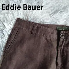 Eddie Bauer ブラウン ワイドレッグチノパン リネン100%
