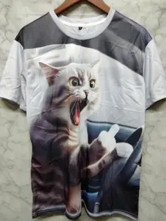 キレ猫 Tシャツ XL おもしろ アニマル 動物 ネコ 車 カワイイ