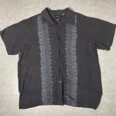 00's 半袖シャツ アロハシャツ メンズ 古着 XL ブラック アーガイル柄