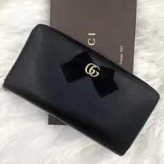 美品 グッチ 長財布 マーモント リボン レザー ブラック