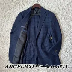 ANGELICO テーラードジャケット チェック イタリア製 ネイビー シングル