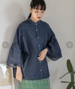 ローリーズファーム　バンドフリルスリーブシャツ　七分袖