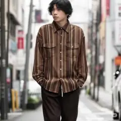 【大特価】KANSAI JEANS ストライプ長袖シャツ ブラウン系 L