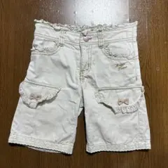 【メゾピアノ 110cm】ホワイト2wayデニムハーフパンツ フリル付き
