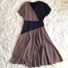 美品 ポールスミス ストライプ 切り替え ロングワンピース Aライン フレア