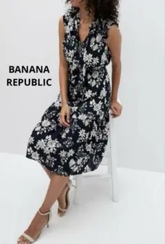 ◆ BANANA REPUBLIC 花柄　フリル　ボウタイ　ワンピース　O