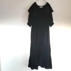 【Discoat】ビッグカラーブラックロングワンピース ティアードワンピース
