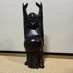 木製 笑顔の仏像 約30cm 骨董品