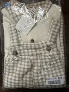 ベビー服　チェック柄サロペット＋丸衿ブラウス２点セット 80サイズ