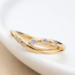 【0.09ct サイズ直しOK】ダイヤモンドウエーブ リング12号 K18YG