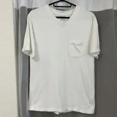 ナノユニバース　ホワイト Vネック Tシャツ ポケット付き