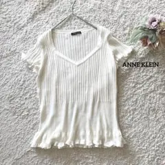 アンクライン ホワイト 半袖 トップス L 綿シルク ANNE KLEIN