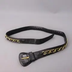 本物良品■シャネル■ベルト/チェーン/ゴールド/ブラックレザー