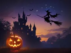 ハロウィン カボチャと魔女No.3　オリジナルデジタルアート