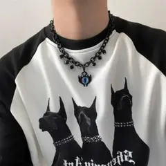 【本日限定】メンズ　ネックレス　韓国　ブラック　インパクト　悪魔の目　青