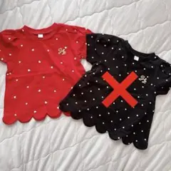 【新品未使用】80 女の子 ハートドット柄スカラップTシャツ2枚セット 双子