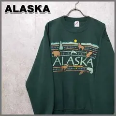 90s 古着 USA製 アラスカ州 ビッグロゴ 限定 スウェット グリーン
