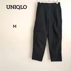 美品 ユニクロ ワイドパンツ ストレスパンツ ネイビー ダークネイビー 麻 M