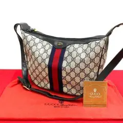 極 美品 オールドグッチ ネイビー シェリーライン レザー ショルダーバッグ