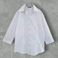 BRICK HOUSE　東京シャツ　チェックシャツ　七分袖　Ｍ　内襟ストライプ