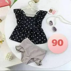 ★★ラスト１点★★【新品未使用】女の子 ドット柄 フリル 水着 90cm