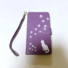Galaxy A23E/A23S 手帳型ケース　パープル　ネコ　にゃんこ