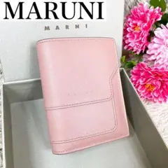 美品✨マルニ 折り財布 バイフォールド 金文字 オールレザー ピンク