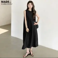 KHARIS ラウンドネックノースリーブワンピース 普通丈　ブラック