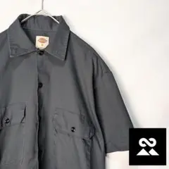 Dickies　USAワークシャツ　シンプル　ダブルポケット　ブラック