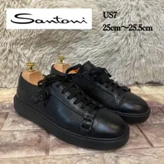 極美品　Santoni タンブルレザー スニーカー ダブルバックル　25.5cm
