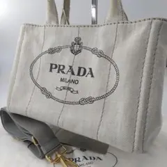 美品✨ PRADA カナパ 2way S グレー 白タグ デニム