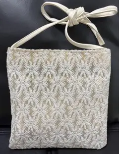 アイボリー花柄レースショルダーバッグ