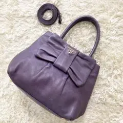 美品✨プラダ 2way ハンドバッグ ショルダーバッグ リボン ナッパレザー 紫