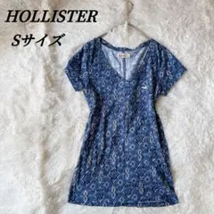 良品　HOLLISTER　Y2K ピチt 半袖Tシャツ　ブルー　総柄　レディース