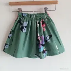 ＊浴衣の反物から作った グリーン×花柄 スカート 90~100サイズ＊