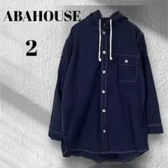 ABAHOUSE　七分袖リネン混フード付きシャツ　ネイビー　２　◆M3671