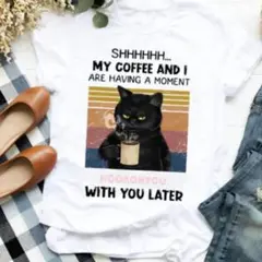 【人気】　猫　プリント　Tシャツ　カットソー　イラスト　XL　ホワイト