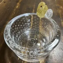 人気ガラス作家　津坂陽介　富山ガラス工房　鳥の入れ物　　金箔銀箔　吹きガラス